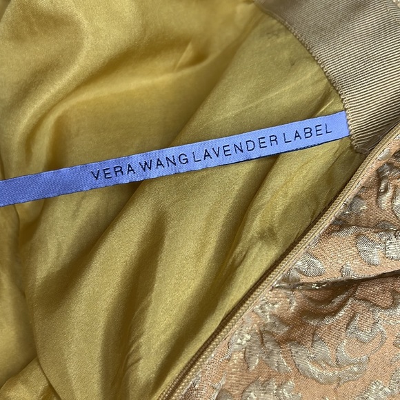 Vera Wang Gold Floral Pleated Skirt Sz 4 Metallic Silk Blend Lavender Label - Picture 8 of 10